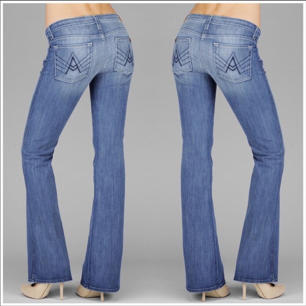 7 FAM Mankind A Pocket Design Boot Cut Flare Light Blue Wash Denim Jeans 27 - Picture 1 of 8